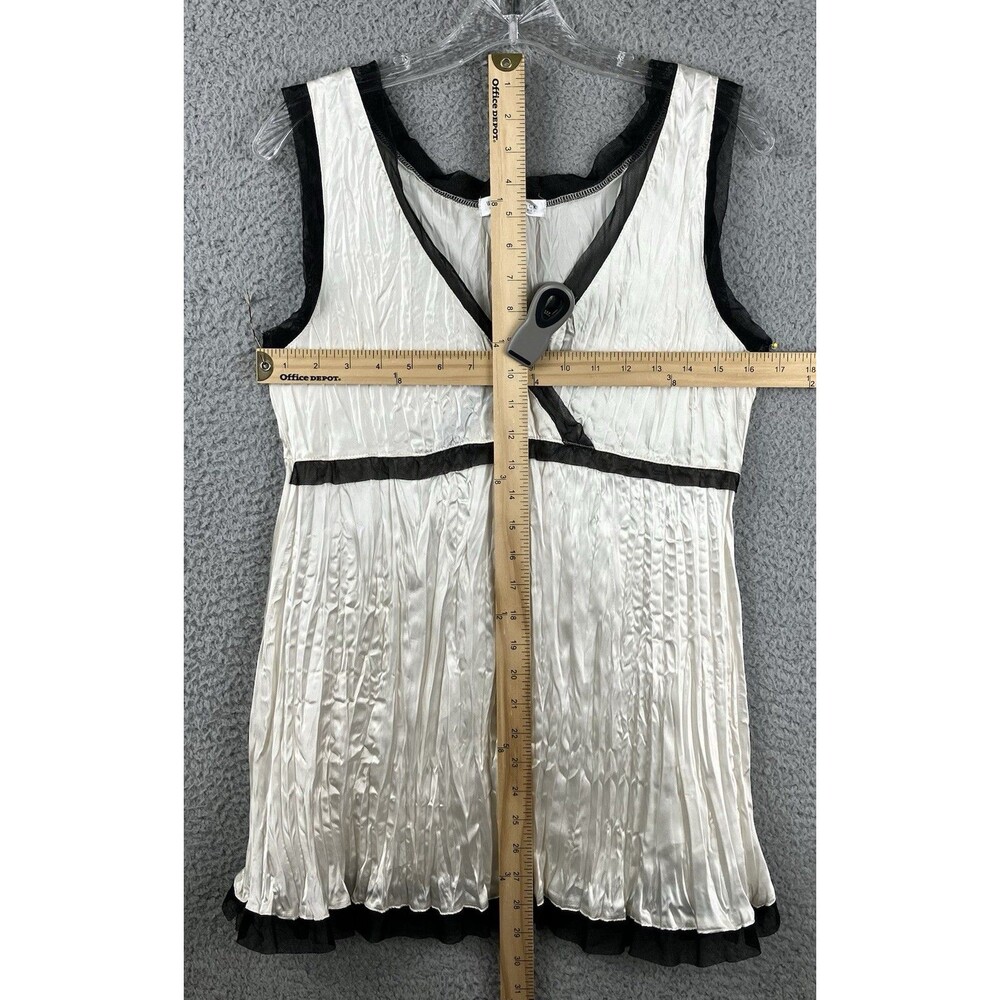 Y2K Ivory Crinkle Satin Black Mesh Trim Babydoll Top Sz S Ethereal Fairy Grunge - Picture 3 of 6